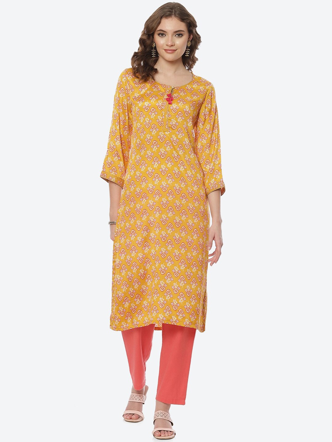

Rangriti Women Yellow Ethnic Motifs Printed Kurta