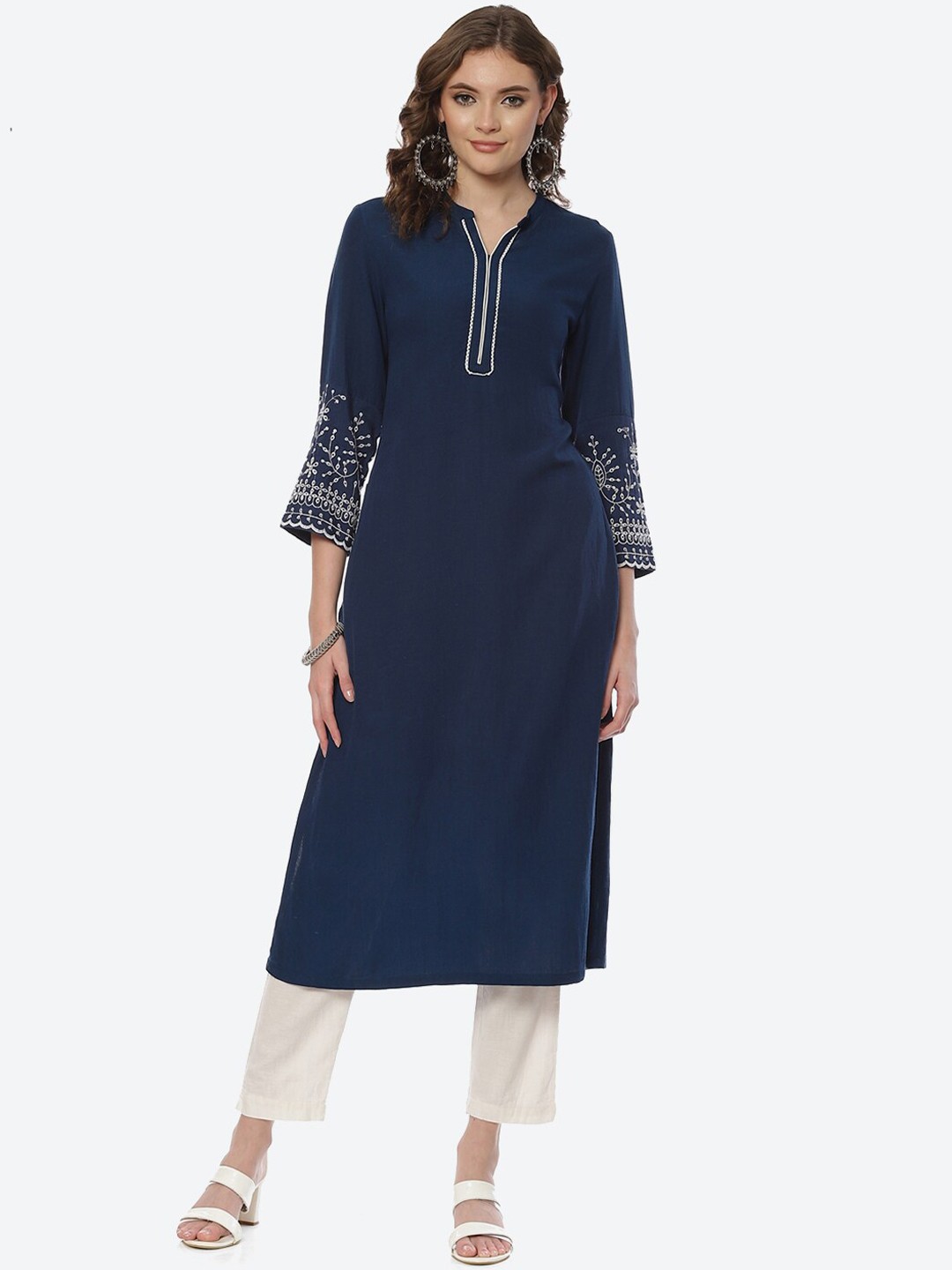 

Rangriti Women Blue Flared Sleeves Kurta