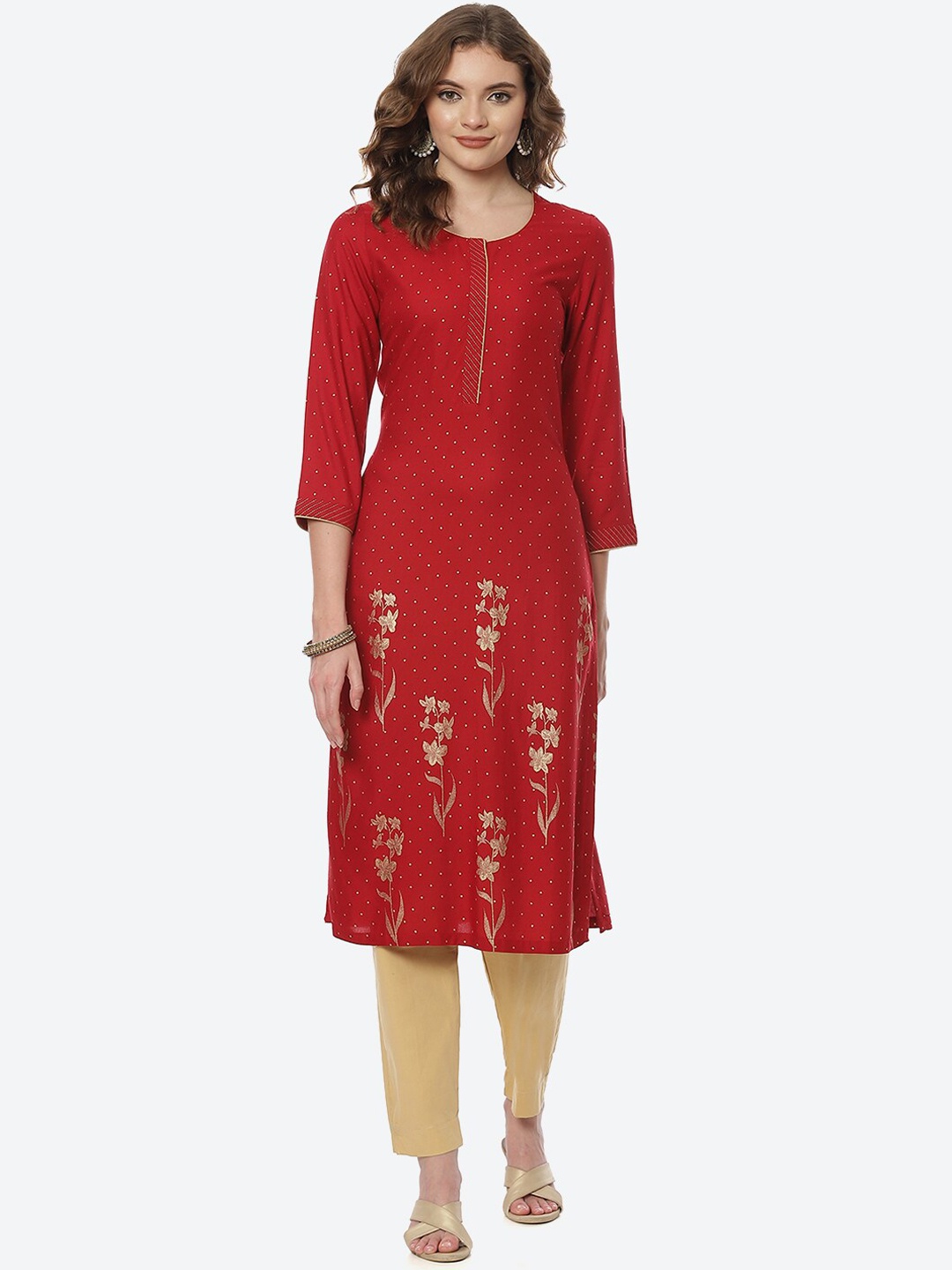 

Rangriti Women Red Floral Printed Kurta