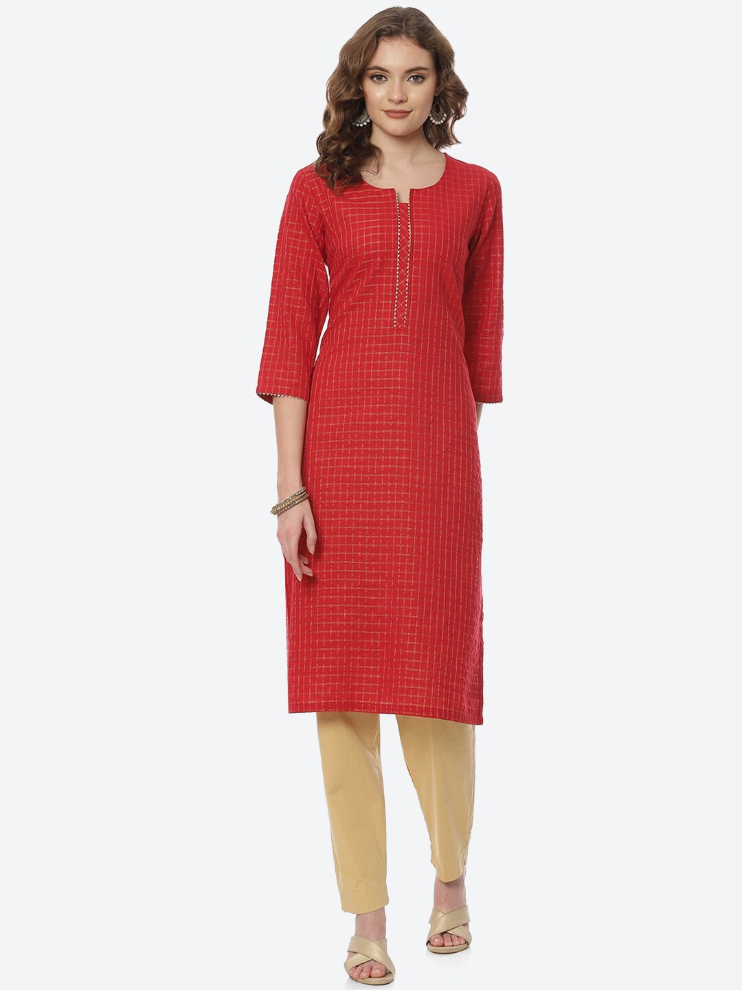 

Rangriti Women Red Zari Embroidered Kurta