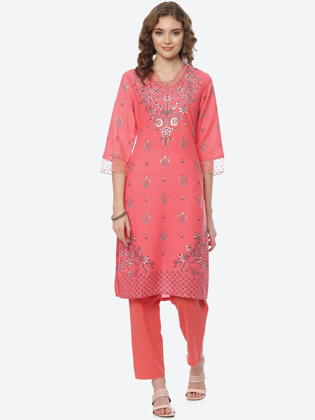 

Rangriti Women Pink Floral Printed Kurta