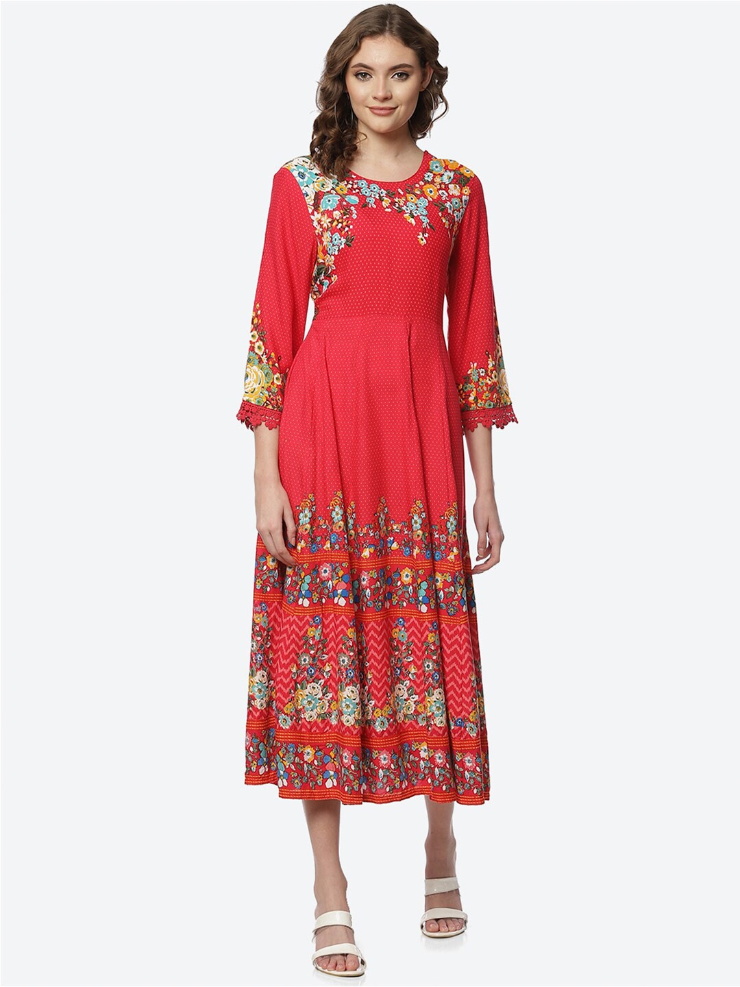 

Rangriti Red & Yellow Floral Maxi Dress