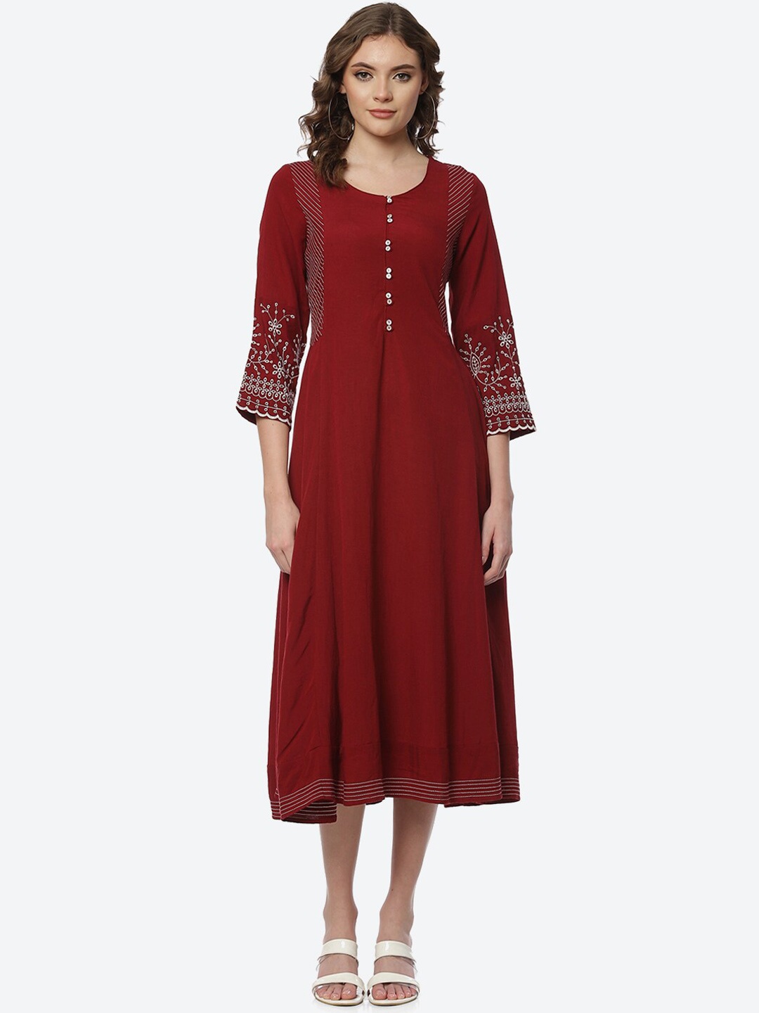 

Rangriti Women Red Flared Sleeves Anarkali Kurta