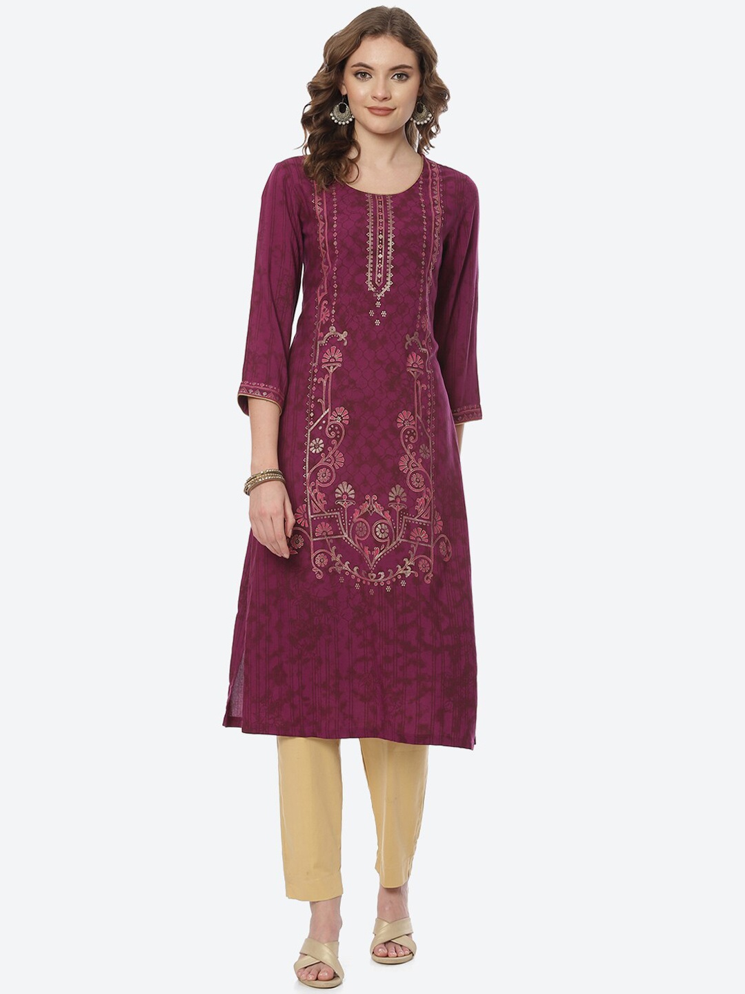 

Rangriti Women Purple Ethnic Motifs Printed Kurta