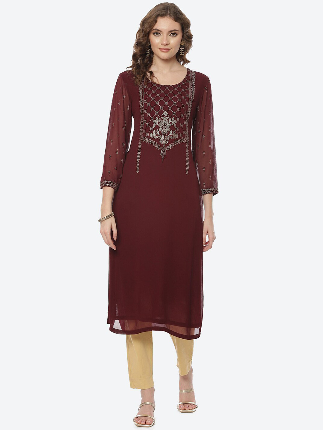 

Rangriti Women Brown Tribal Embroidered Mirror Work Kurta