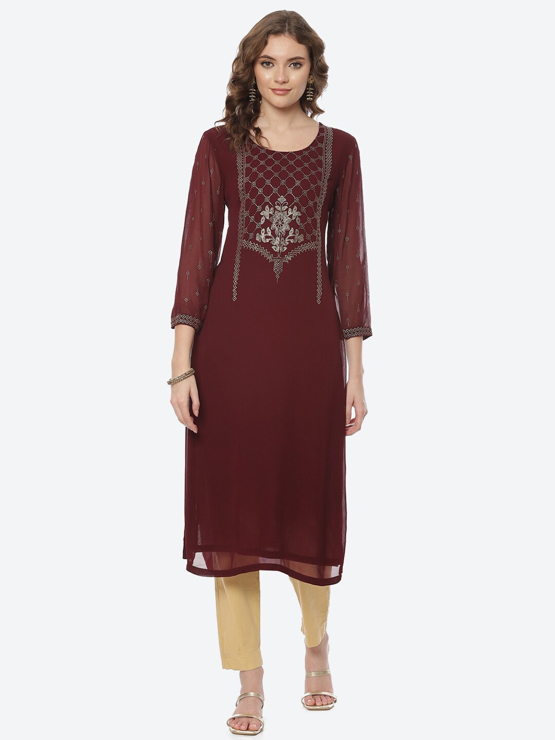 

Rangriti Women Brown Tribal Embroidered Mirror Work Kurta