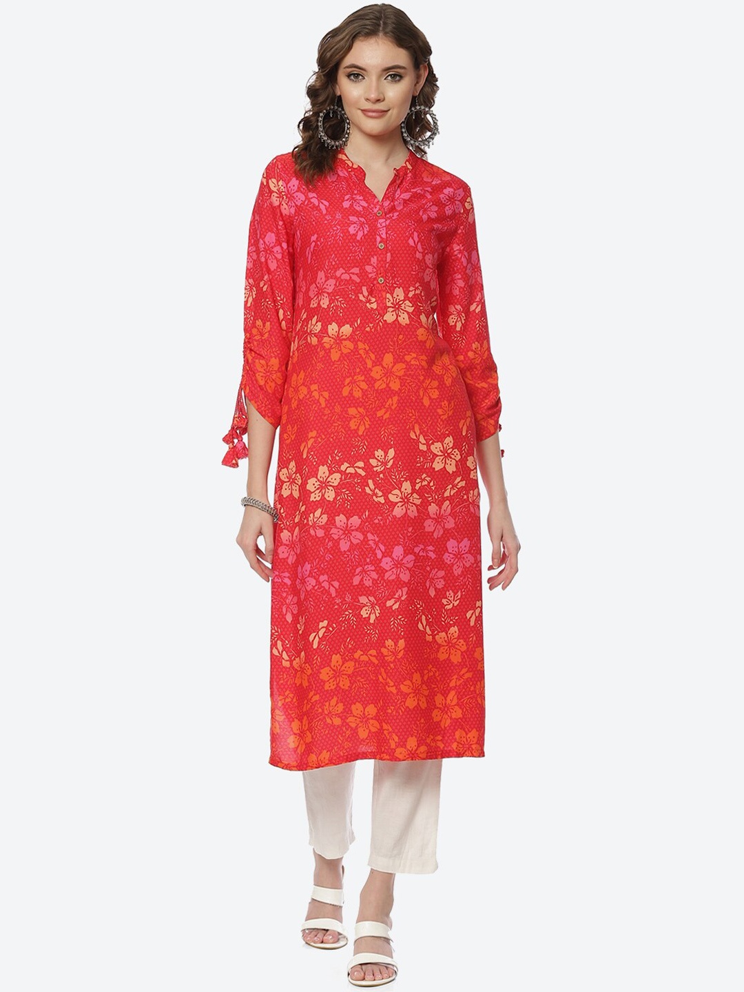 

Rangriti Women Red Floral Printed Kurta