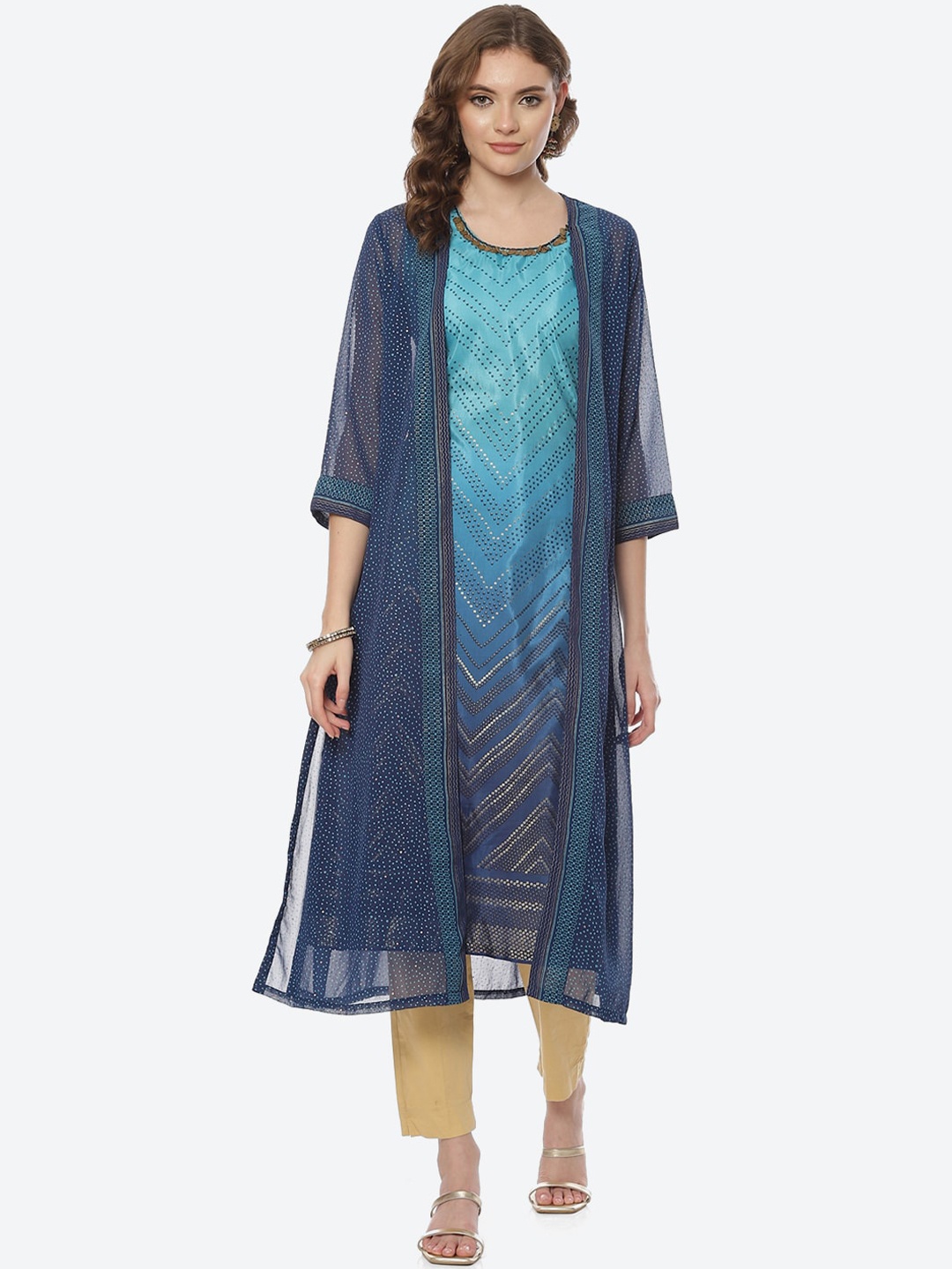 

Rangriti Women Turquoise Blue Printed Kurta