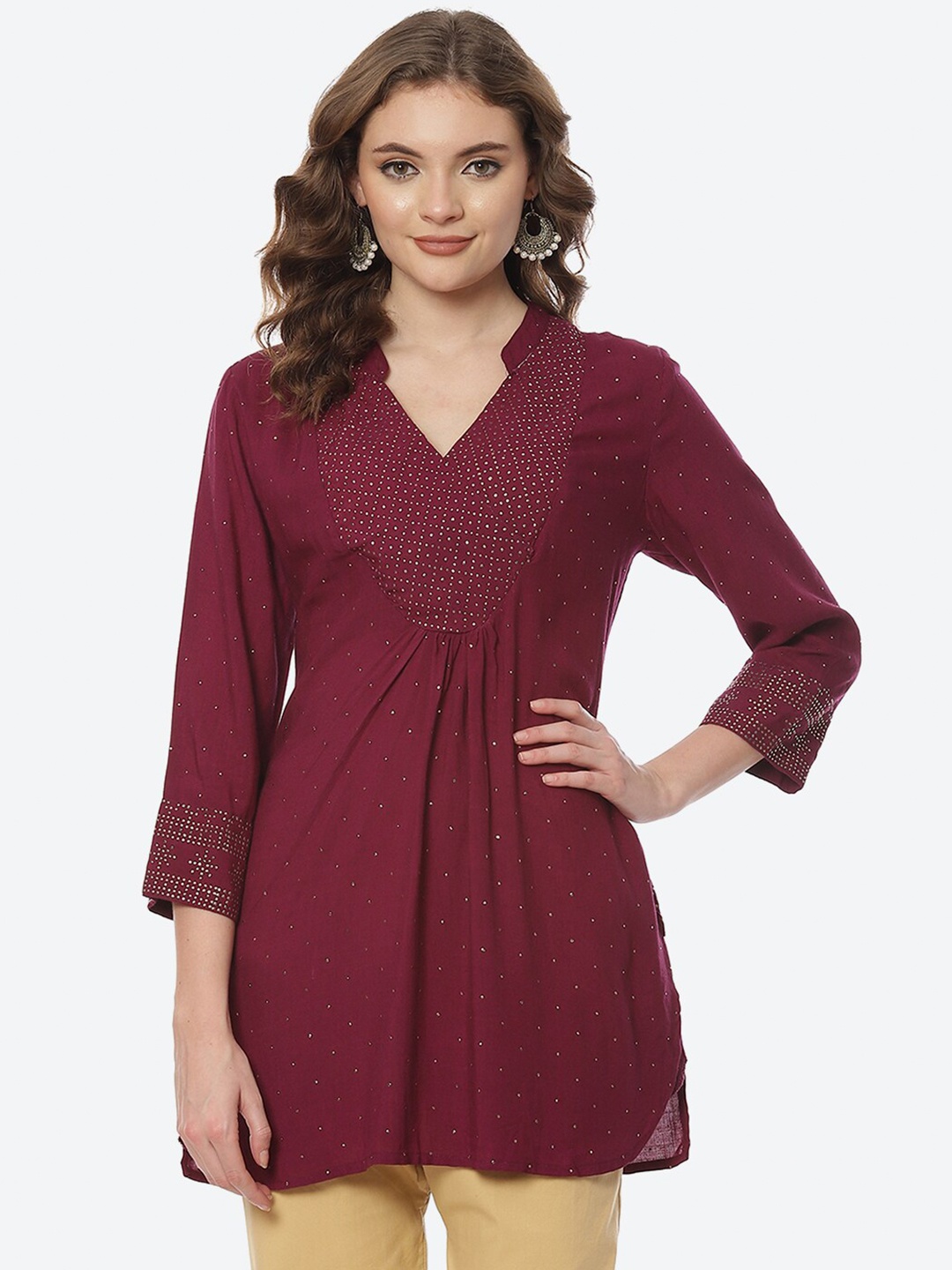 

Rangriti Purple Embellished Yoke Design Longline Top