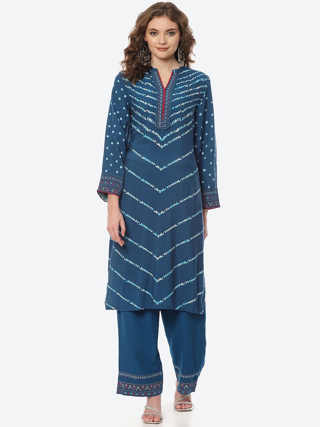 

Rangriti Women Blue Leheriya Printed Kurta