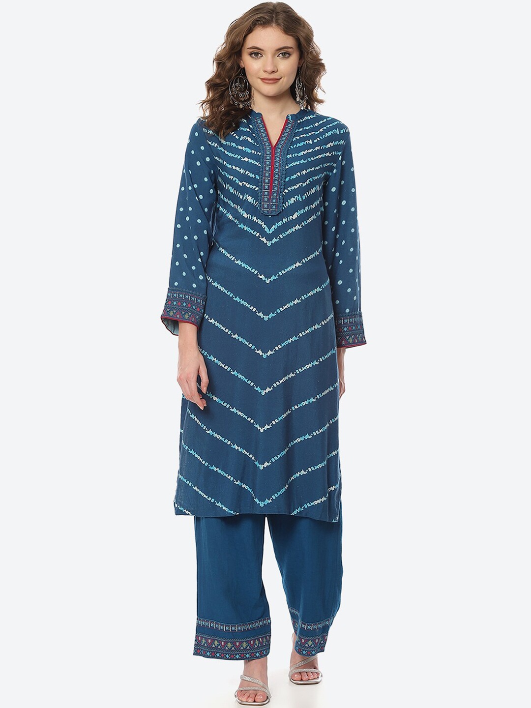 

Rangriti Women Blue Leheriya Printed Kurta