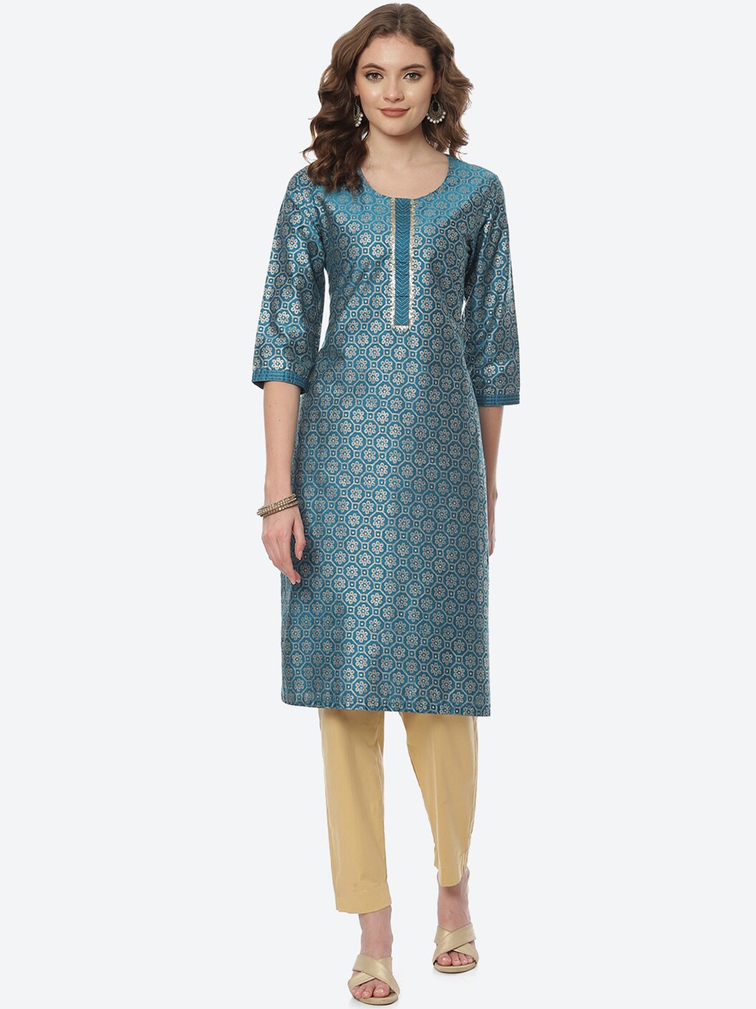 

Rangriti Women Turquoise Blue Ethnic Motifs Kurta