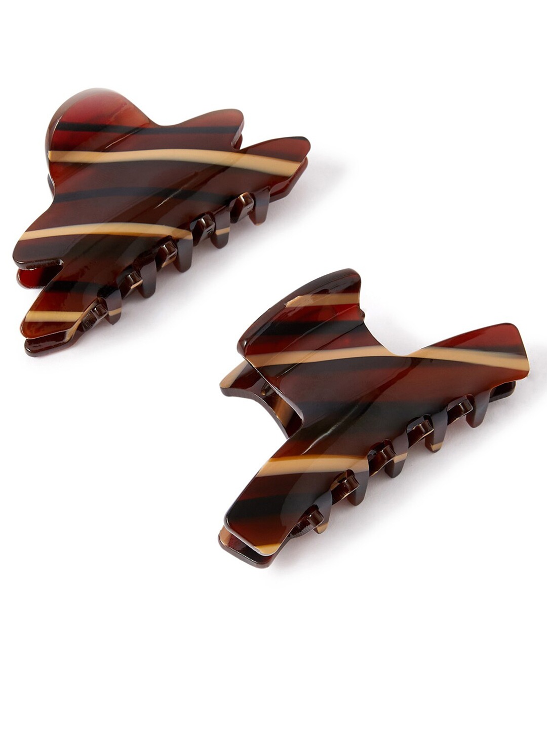 

Accessorize London Women Brown Set of 2 Stripey Effect Tort Claw Clips