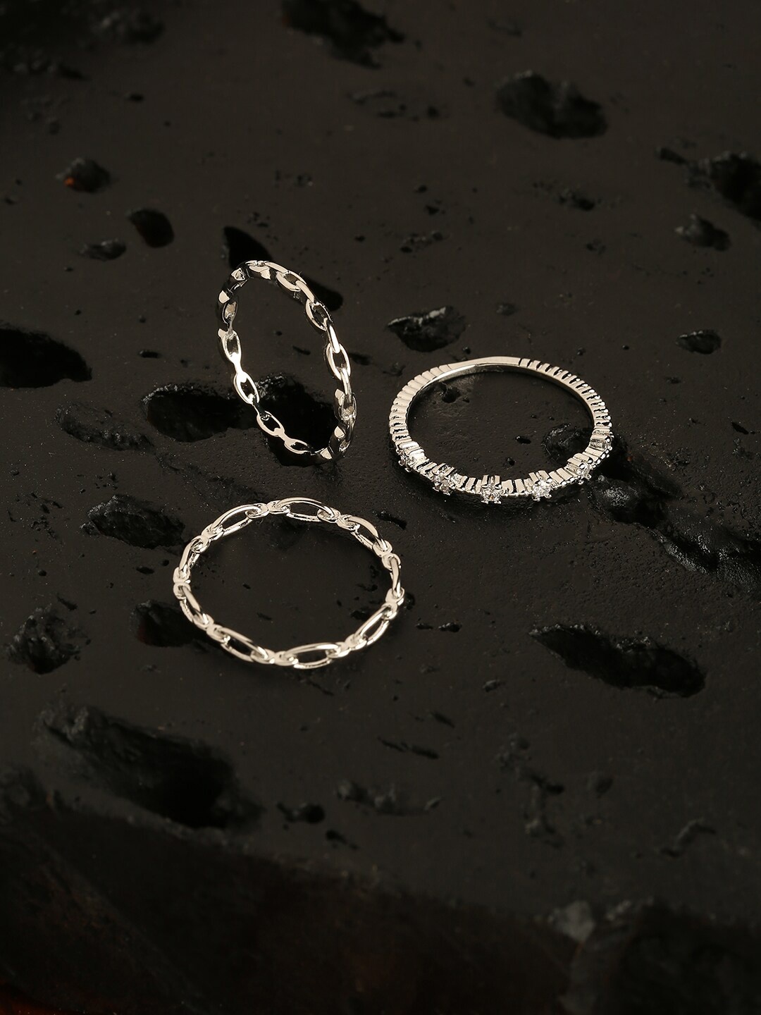 

Accessorize London Women Platinum Plated 3 Pack Stacking Rings, Silver