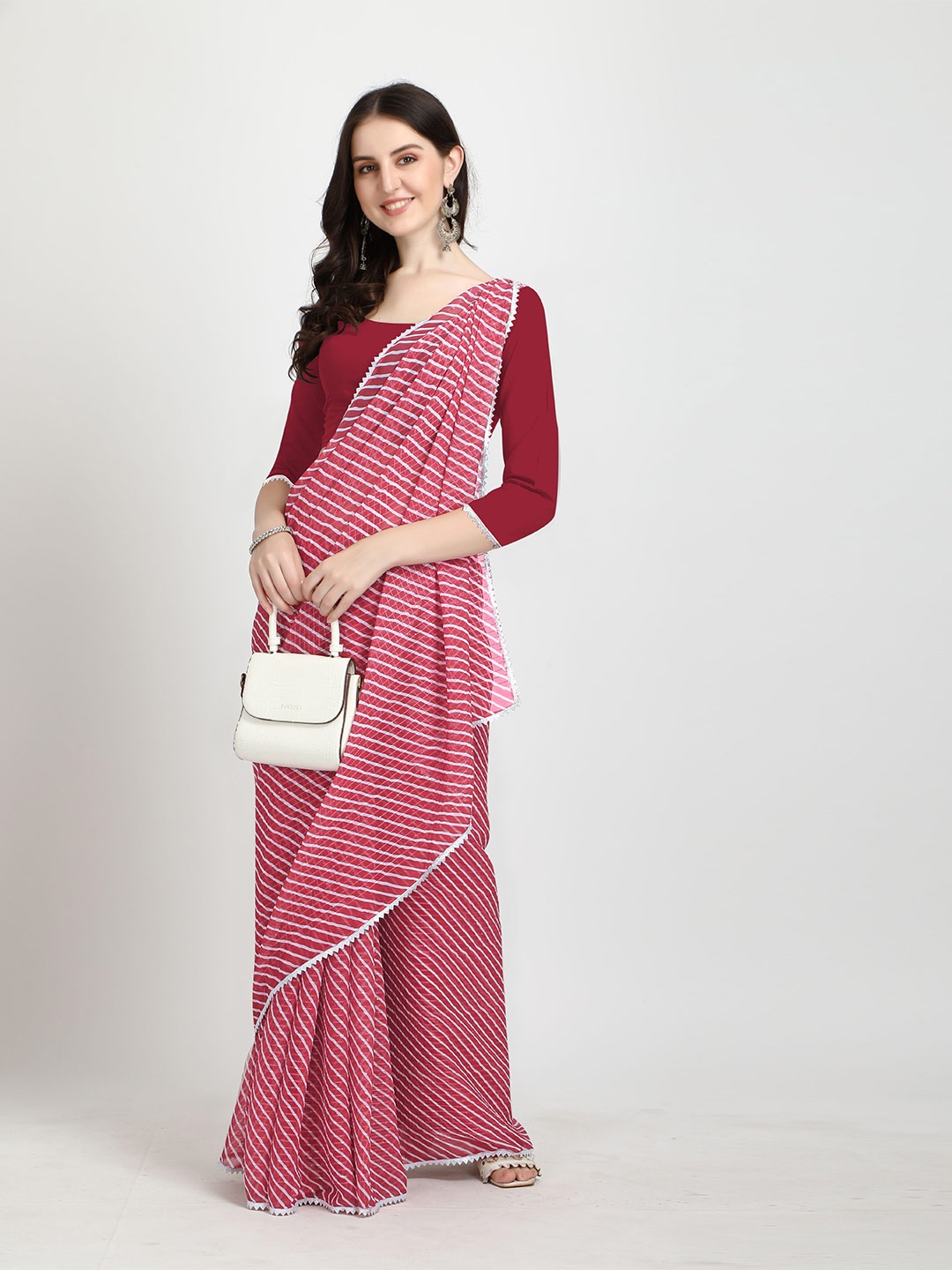 

Sidhidata Pink & White Pure Georgette Leheriya Saree