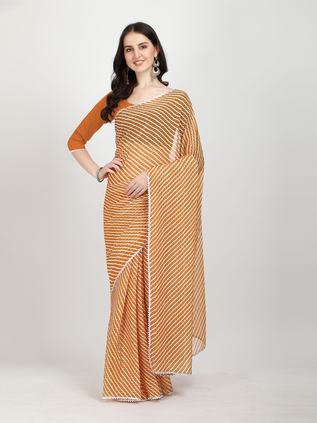 

Sidhidata Orange & White Pure Georgette Leheriya Saree
