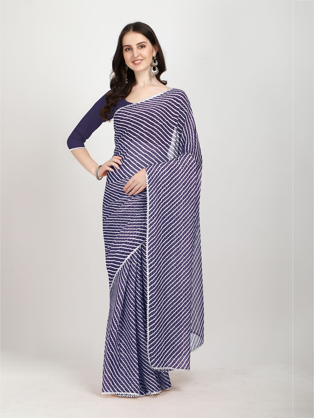 

Sidhidata Navy Blue & Orange Leheriya Sequinned Pure Georgette Leheriya Saree