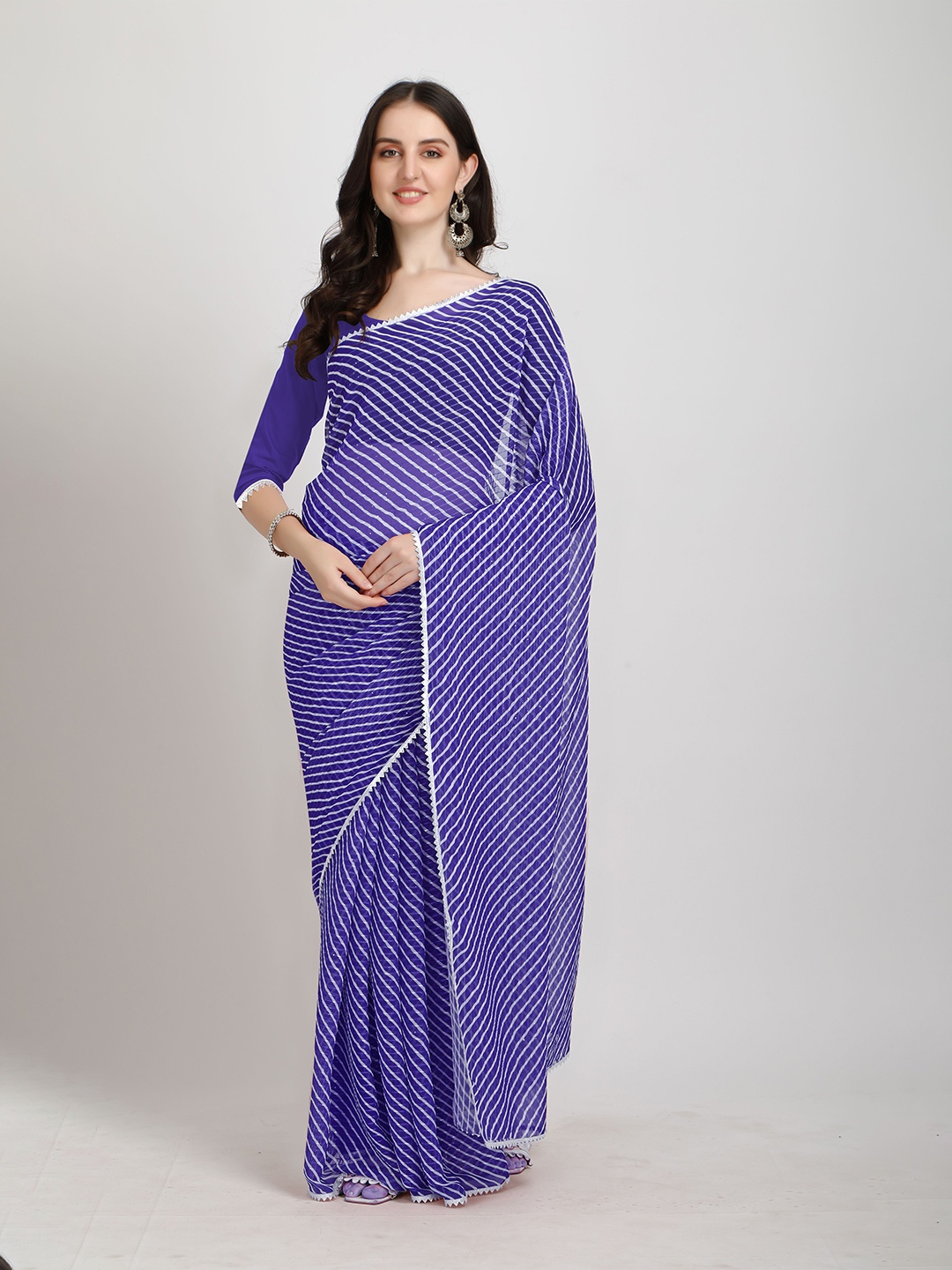 

Sidhidata Blue & Off White Leheriya Sequinned Pure Georgette Leheriya Saree