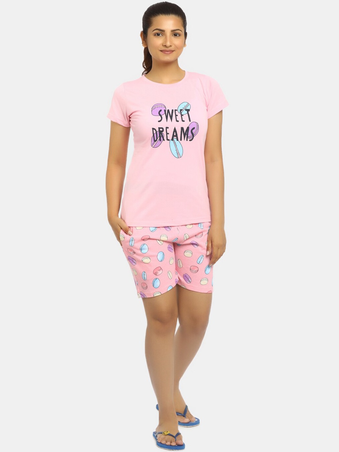 

V-Mart Women Pink & Blue Printed Night suit
