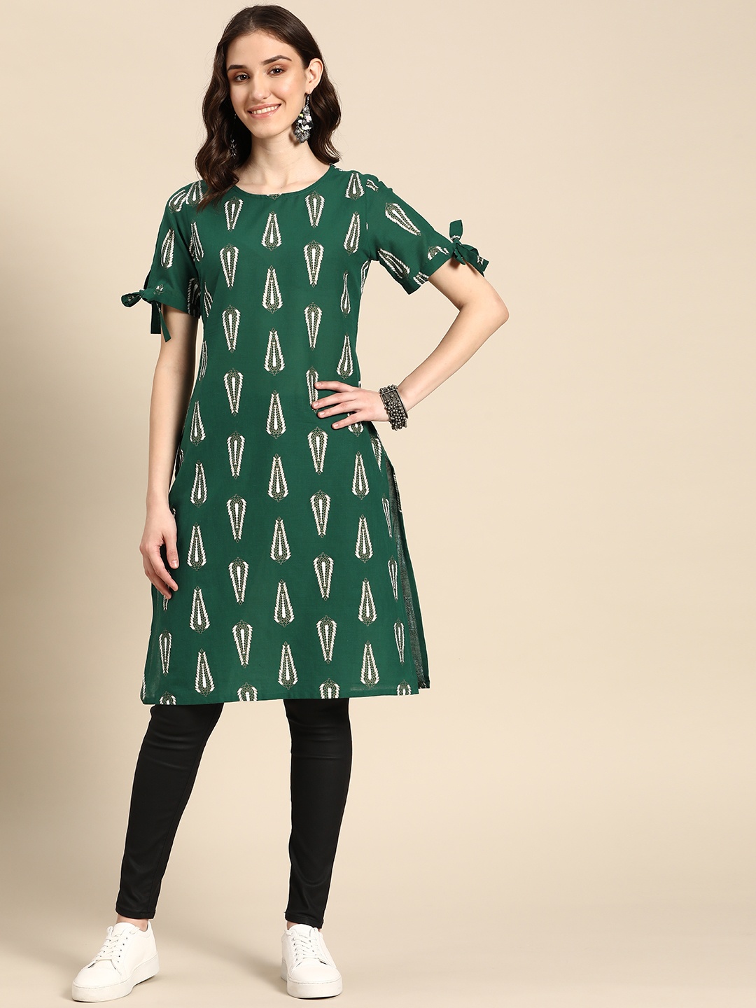 

Sangria Women Cotton Ethnic Motifs Printed Kurta, Green