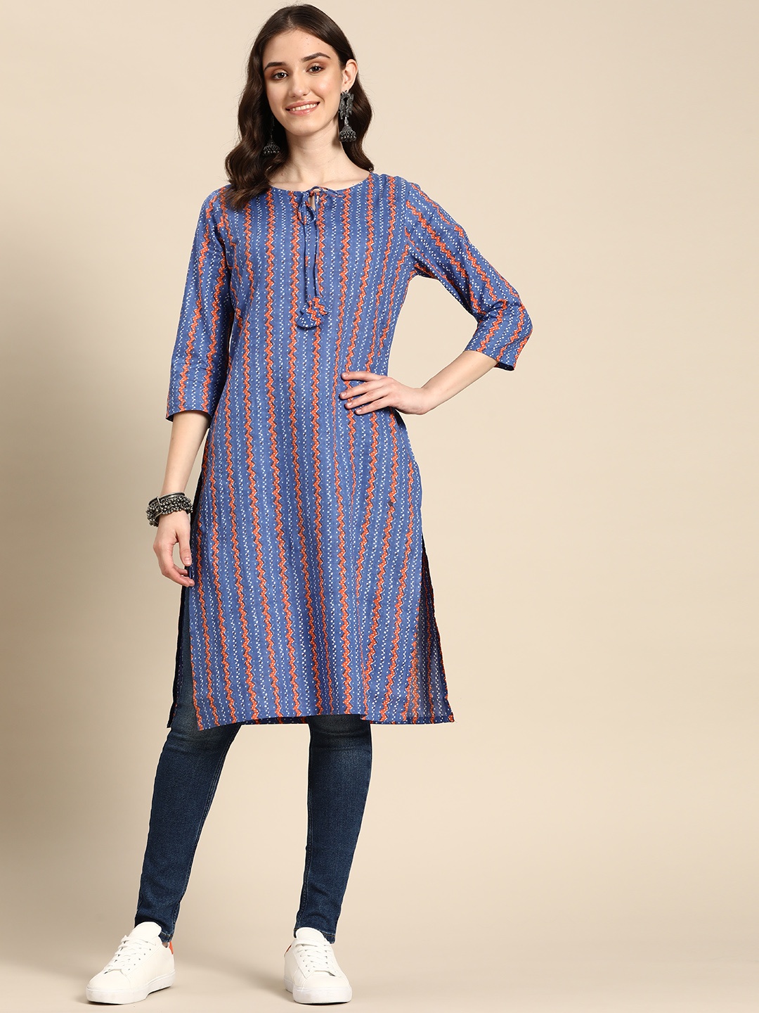

Sangria Women Cotton Ethnic Motifs Printed Kurta, Blue