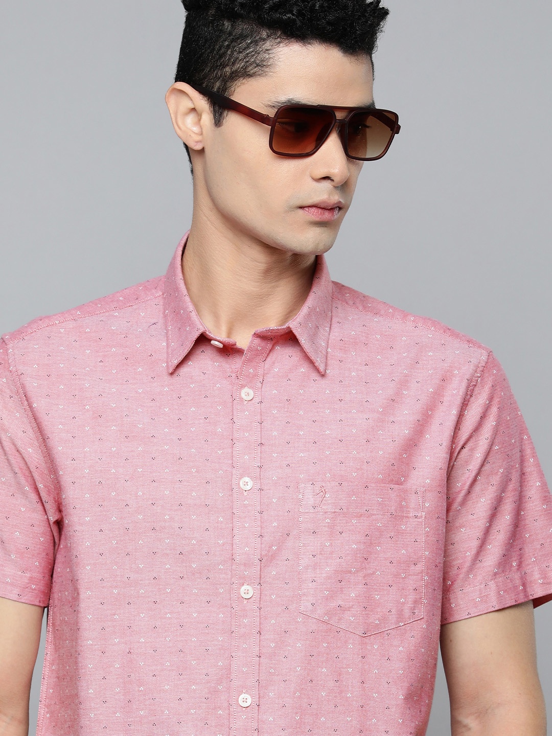 

Indian Terrain Men Dusty Pink Printed Slim Fit Casual Shirt, Rose
