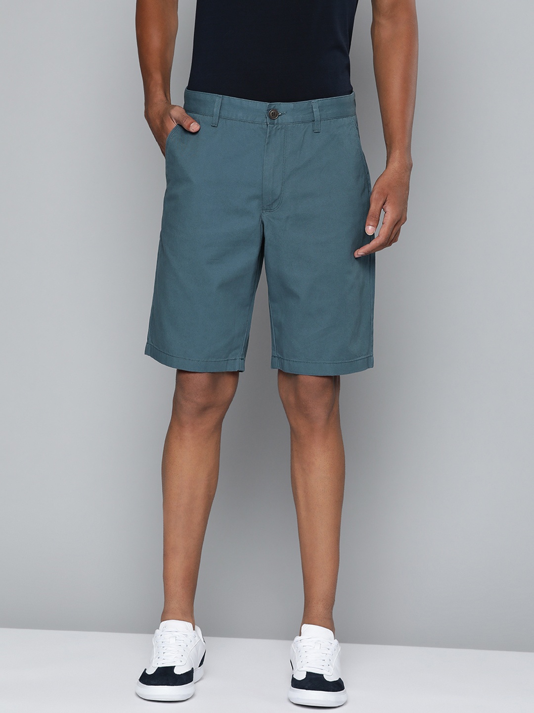 

Indian Terrain Men Teal Blue Chino Pure Cotton Shorts
