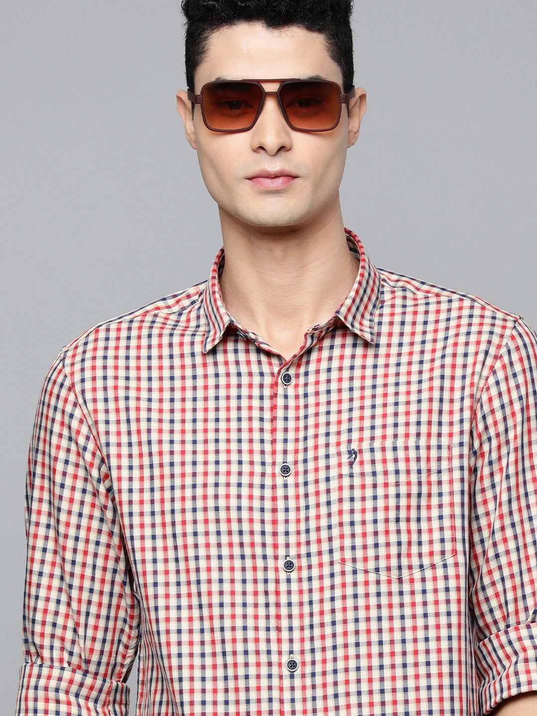 

Indian Terrain Men Red Shepherd Checked Pure Cotton Slim Fit Casual Shirt