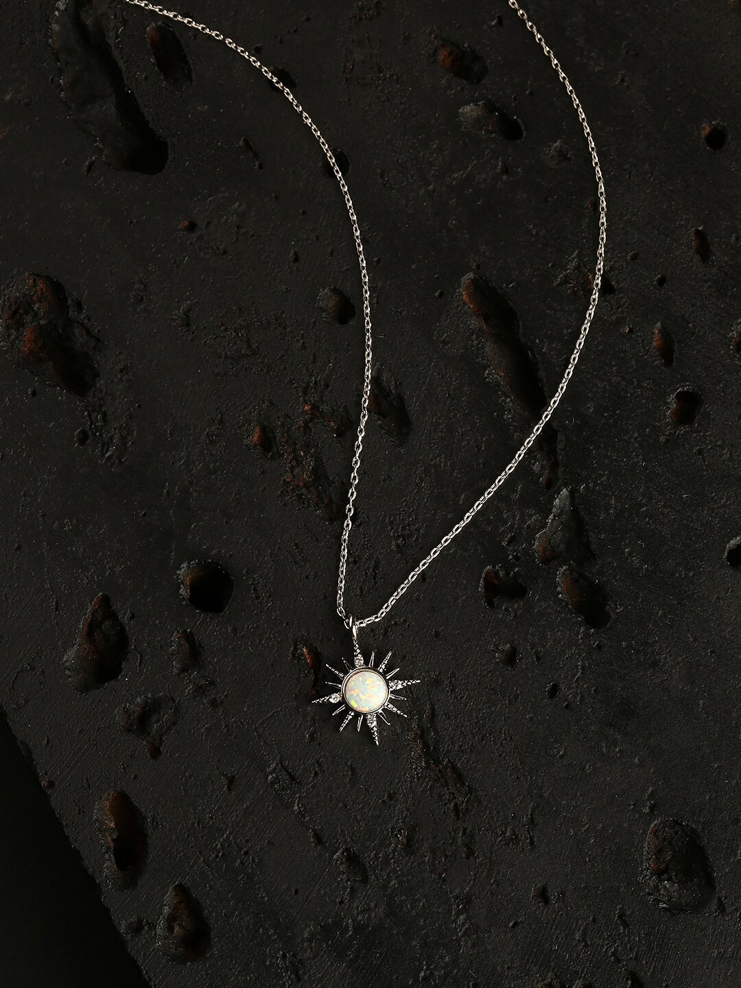 

Accessorize London Platinum Plated Opal Starburst Pendant, Silver