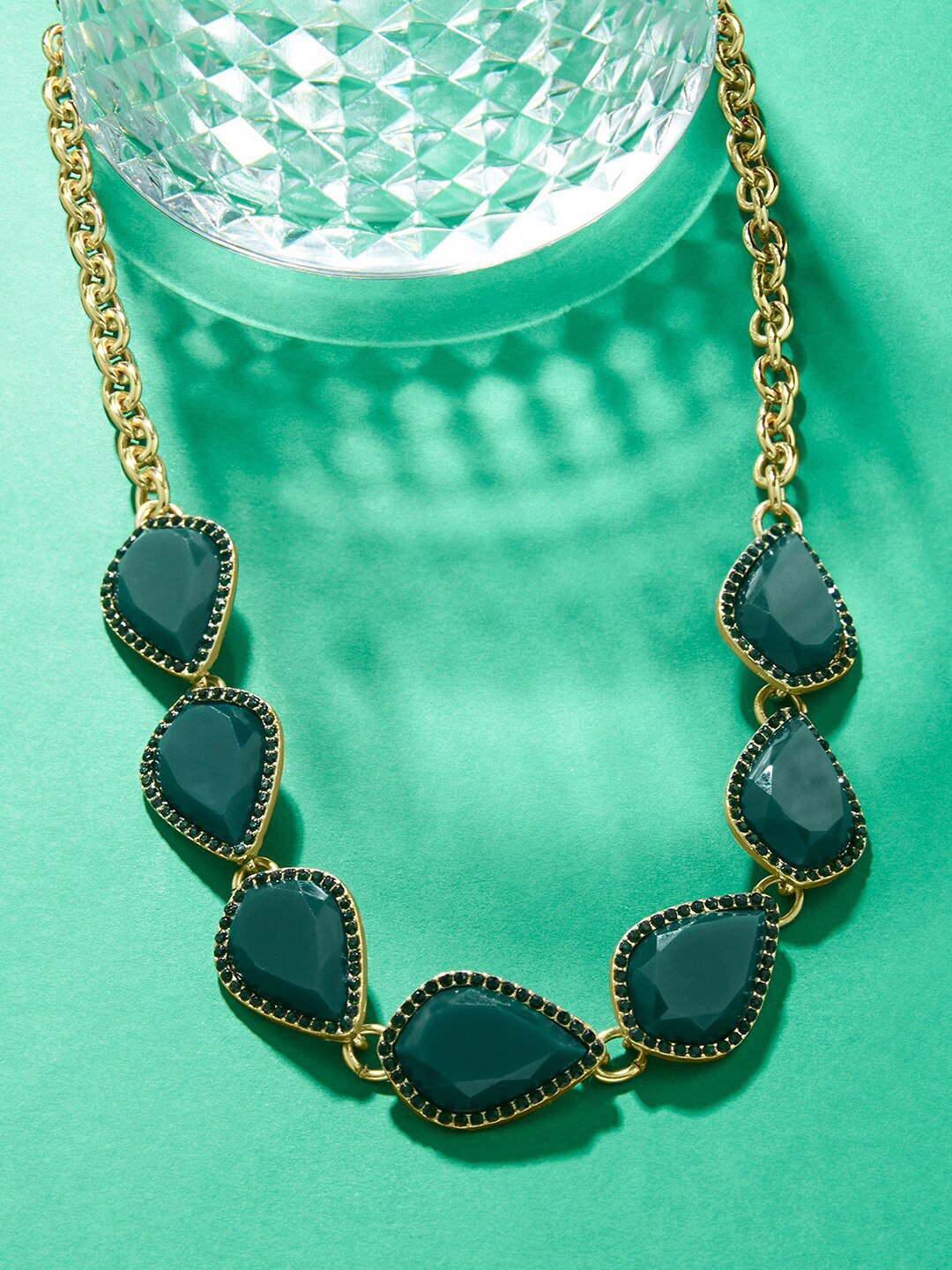 

Accessorize London Women Crystal Studded Halo Collar Necklace, Green