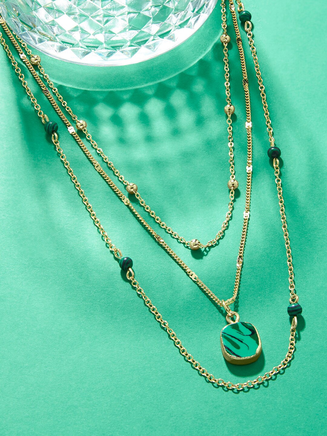 

Accessorize London Green & Gold-Toned Willow Stones Multi Row Layered Necklace