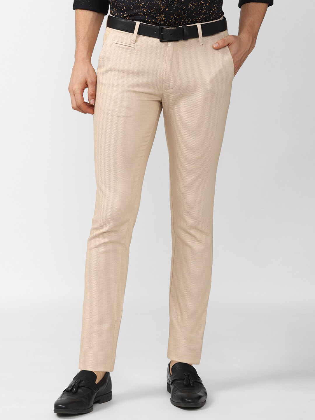 

V Dot Men Cream-Coloured Slim Fit Casual Trousers