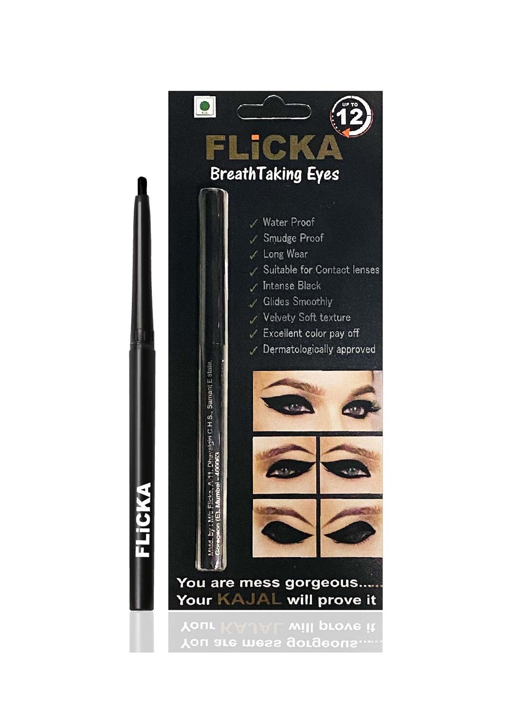 

FLiCKA Waterproof & Smudge Proof Long Wearing Breathtaking Eyes Kajal 0.25 g - Black