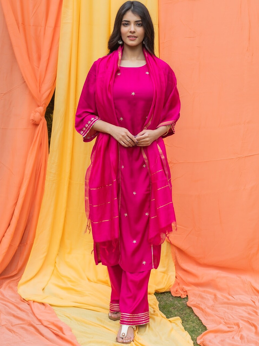 

SVARCHI Women Pink Panelled Kurta with Trousers & With Dupatta