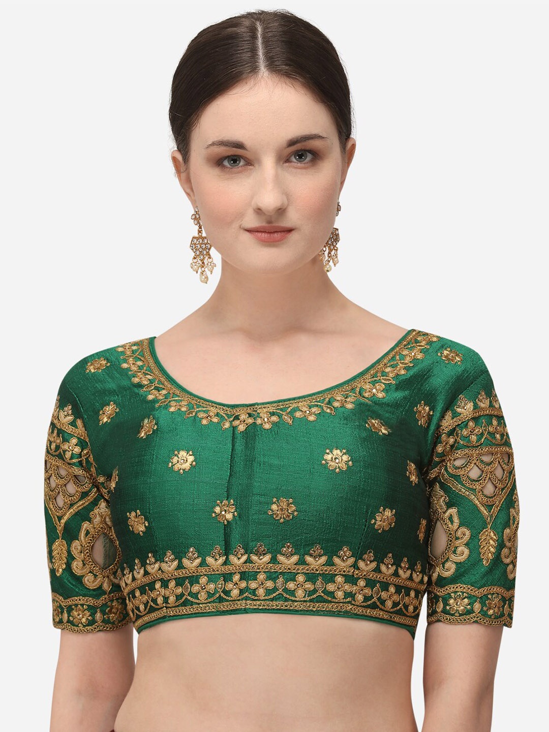 

Amrutam Fab Women Green & Gold-Coloured Embroidered Saree Blouse