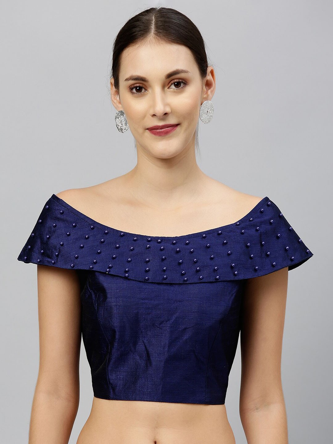 

Amrutam Fab Women Navy Blue Embellished Raw Silk Saree Blouse