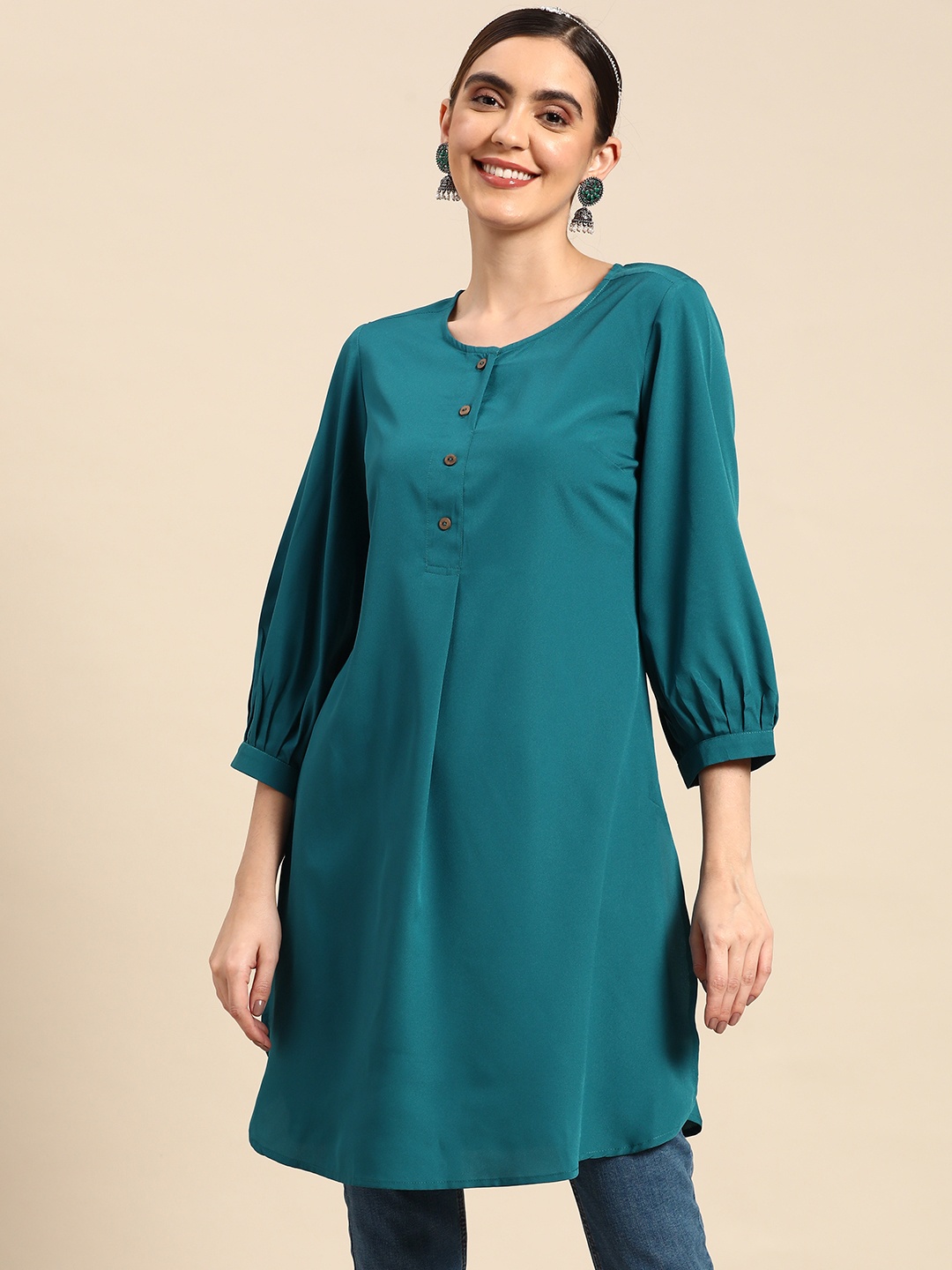 

Sangria Women Puff Sleeves Kurta, Teal