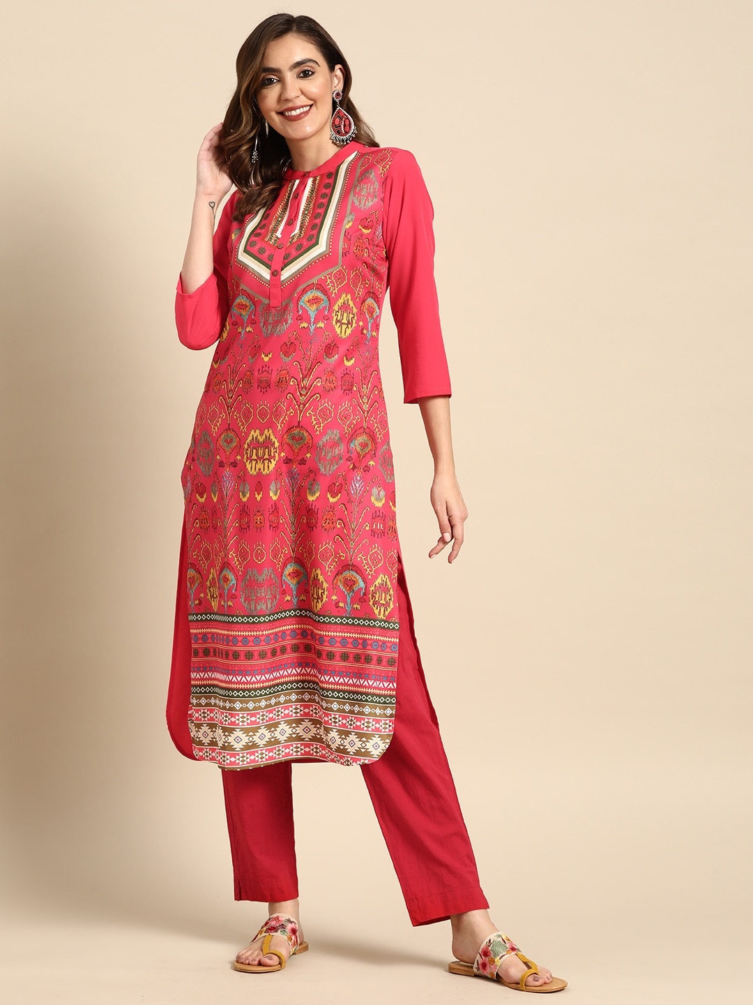 

Sangria Women Ethnic Motifs Printed Kurta, Pink