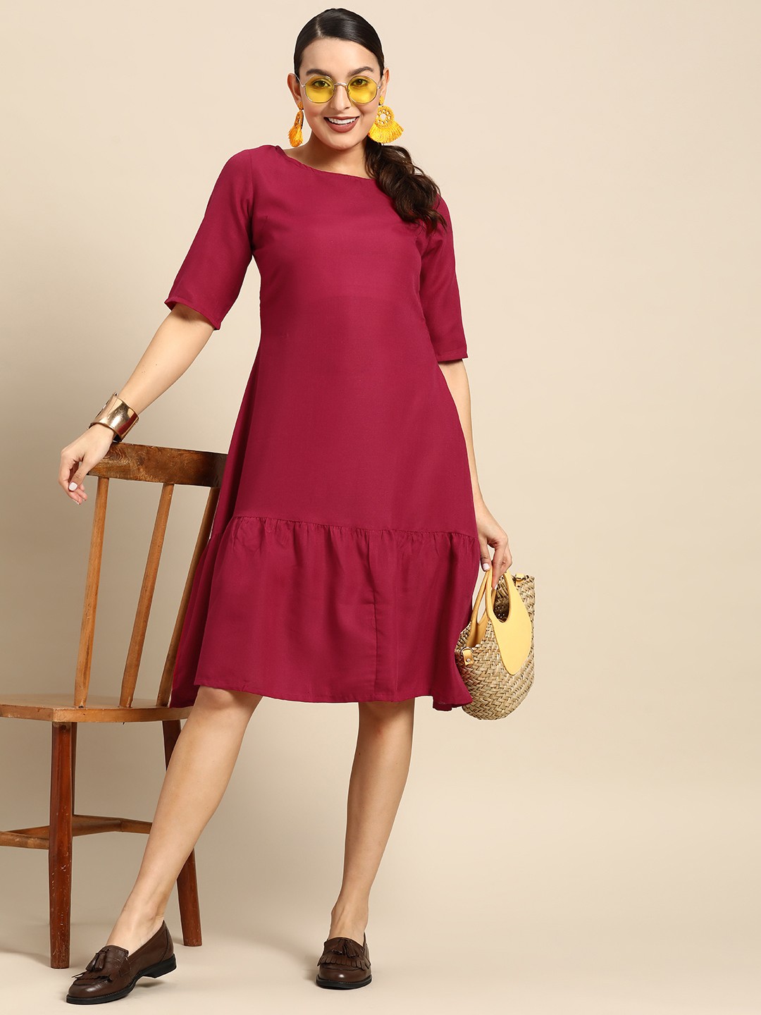 

Sangria Flounce Hem A-Line Dress, Maroon