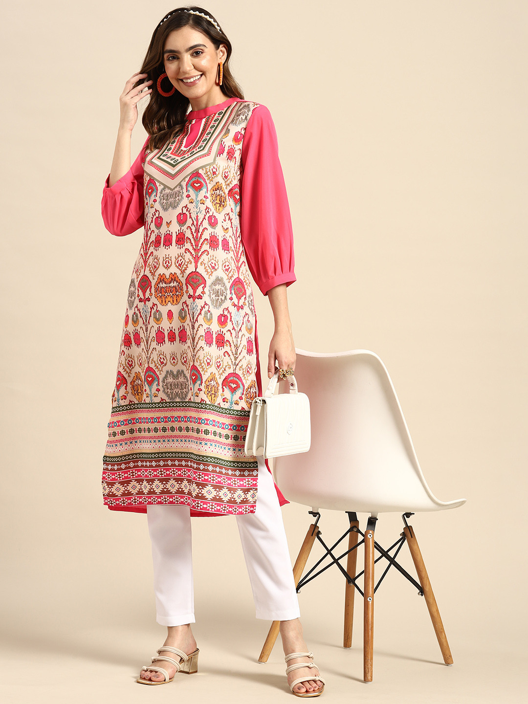 

Sangria Women Abstract Printed A-Line Kurta, Pink
