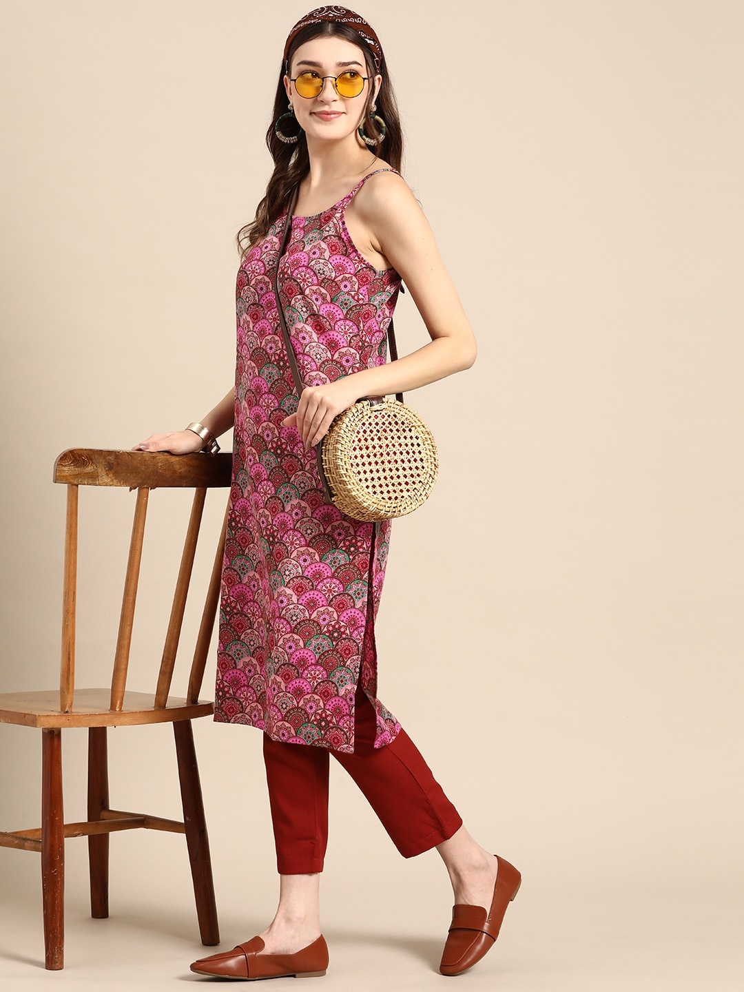 

Sangria Women Ethnic Motifs Printed Kurta, Fuchsia