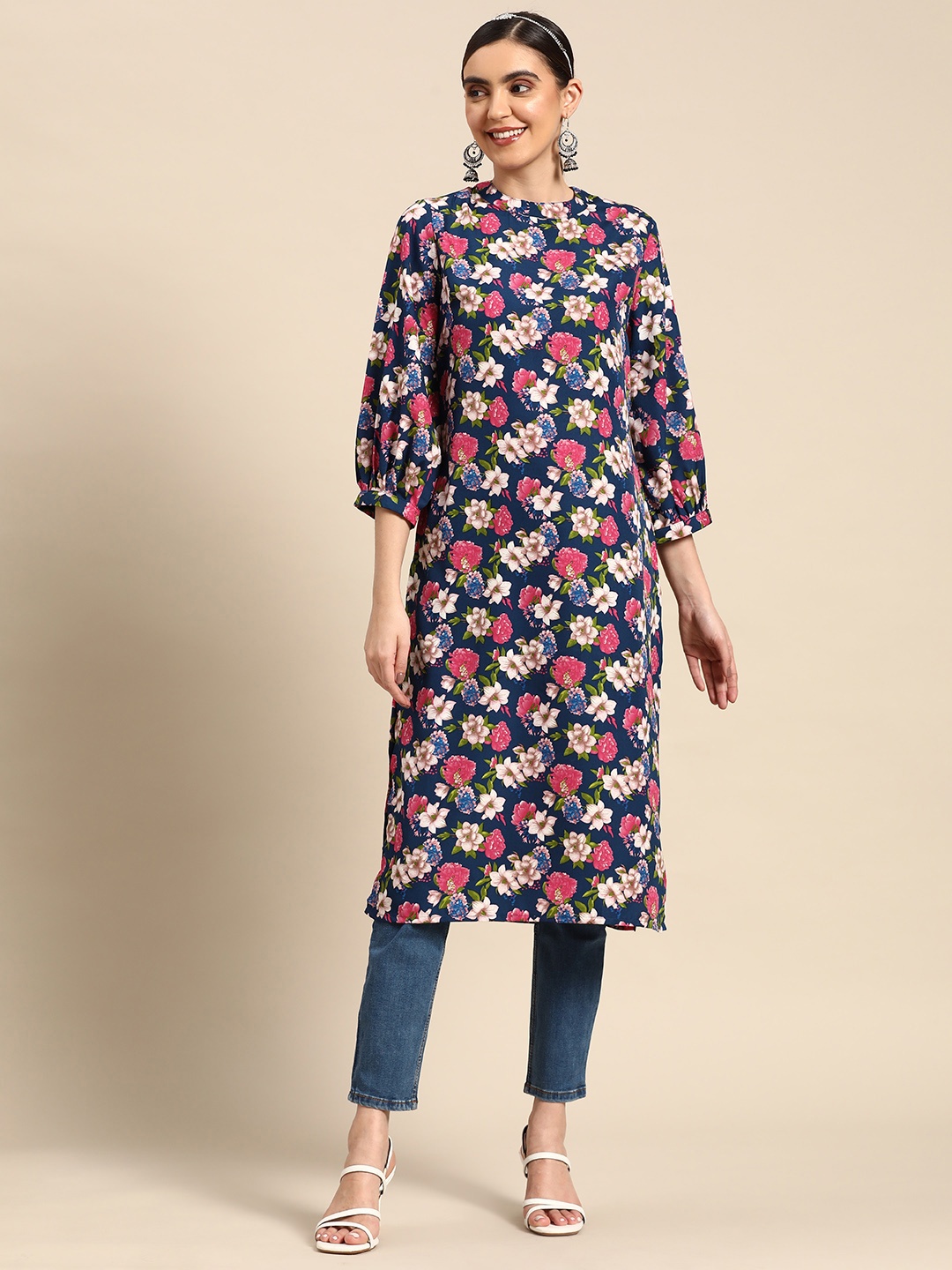 

Sangria Women Floral Printed Kurta, Blue