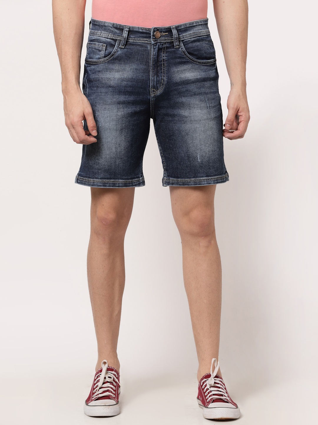 

FEVER Men Blue Washed Slim Fit Denim Shorts