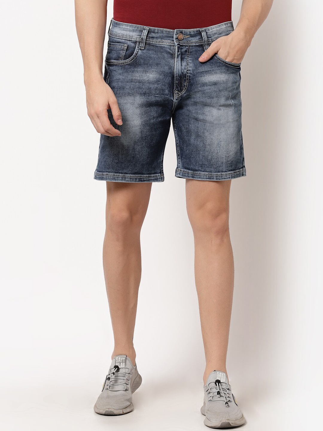 

FEVER Men Blue Washed Slim Fit Denim Shorts