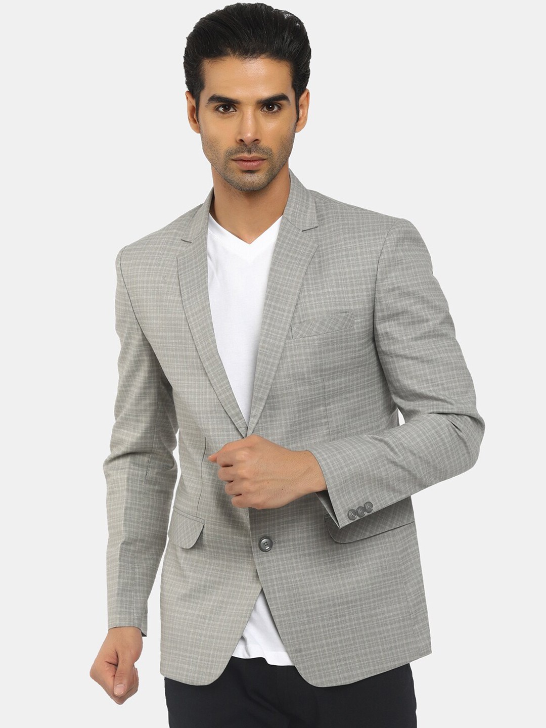 

V-Mart Men Grey Checked Single Breasted Formal Blazer
