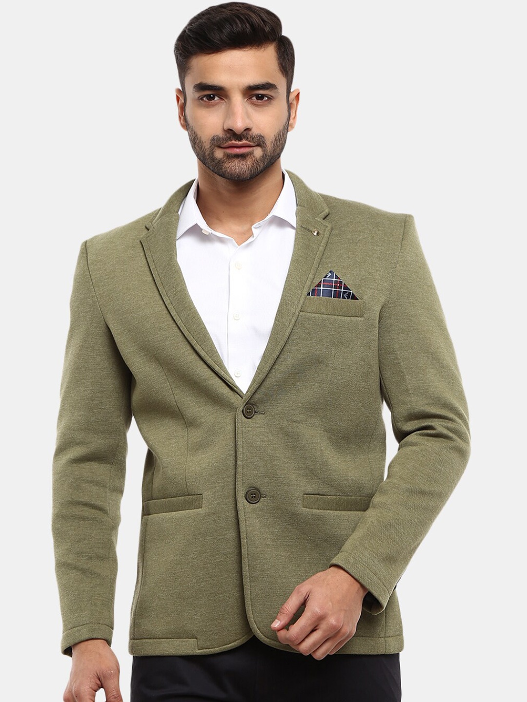

V-Mart Men Olive Green Solid Single Breasted Casual Blazer