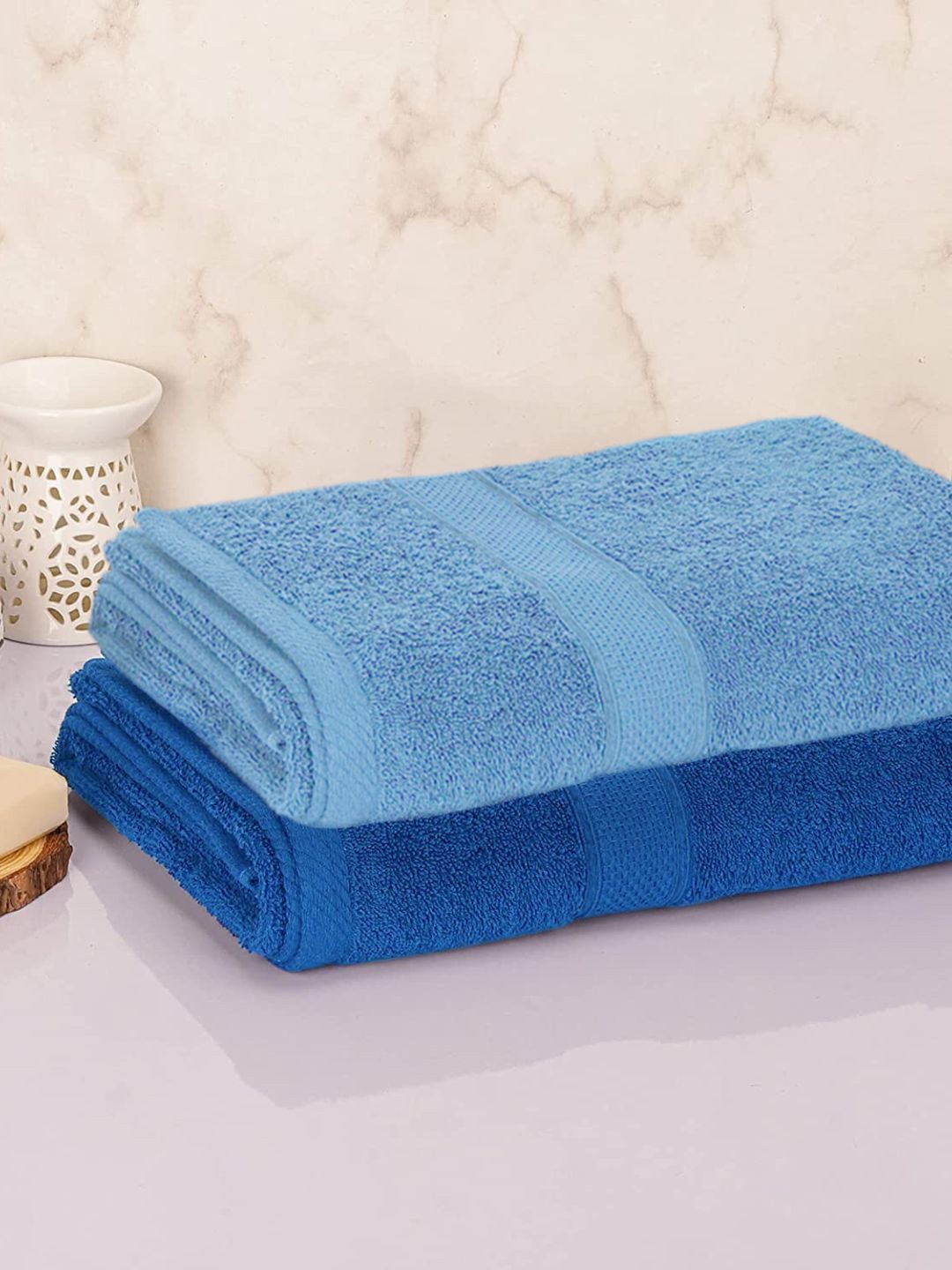 

Sleeping Owls- because your sleep matters Set Of 2 Blue 350 GSM Towel Set