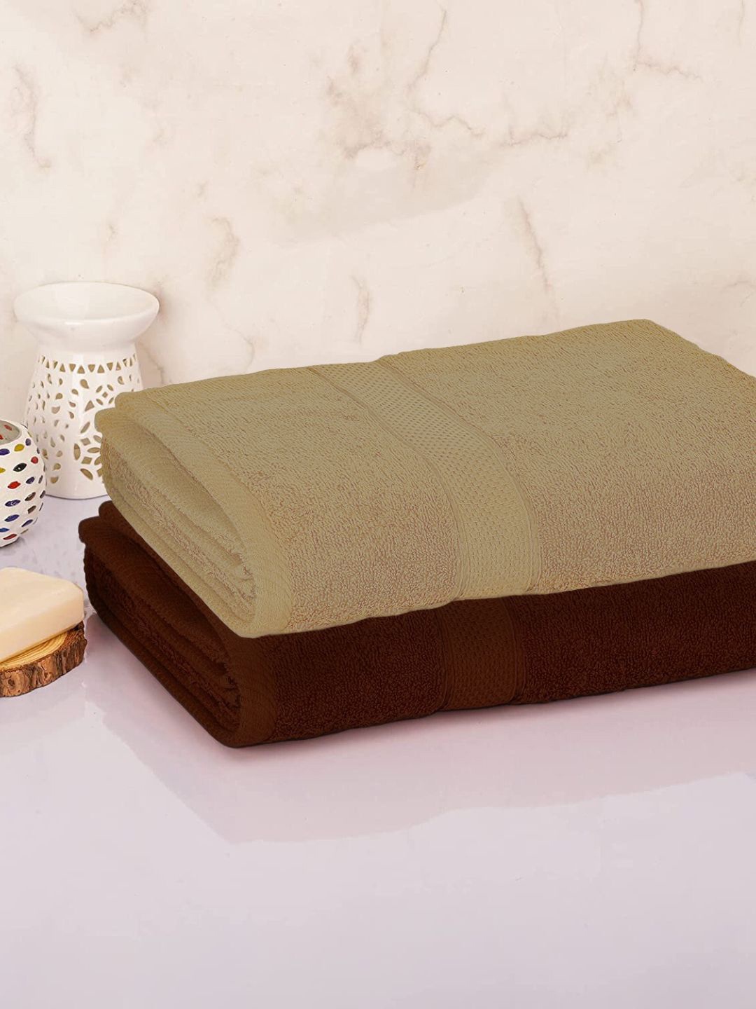 

Sleeping Owls- because your sleep matters 2 Pcs Brown 330 GSM Cotton Bath Towels, Coffee brown