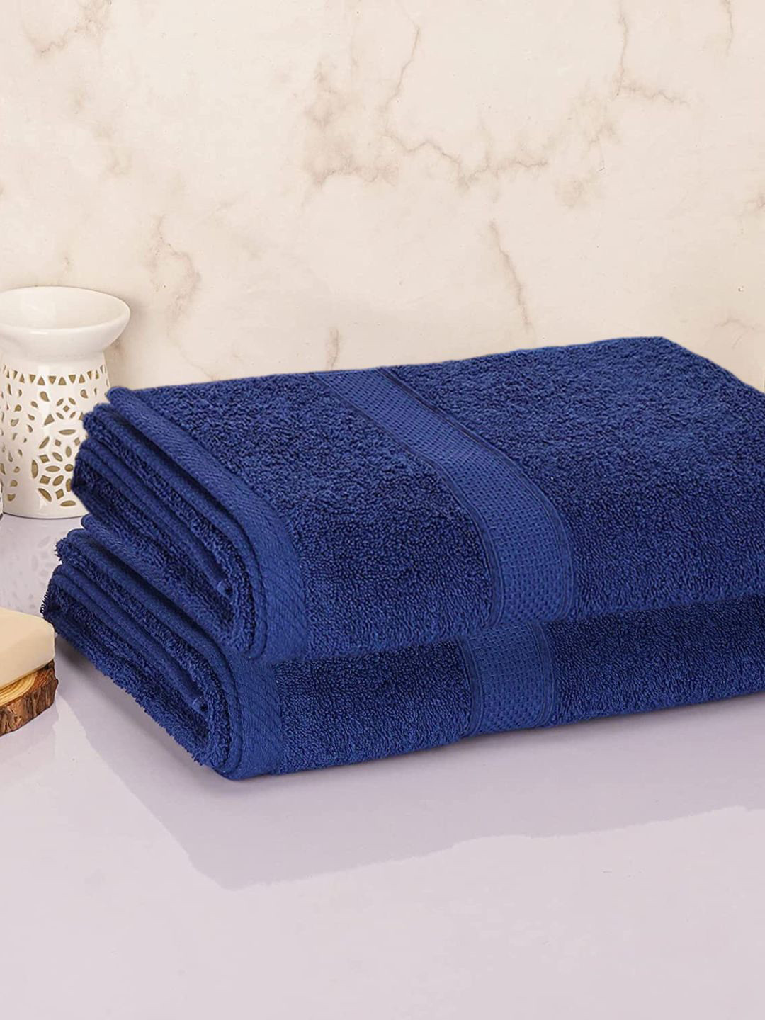 

Sleeping Owls- because your sleep matters Set of 2 Navy Blue 350 GSM Solid Bath Towels