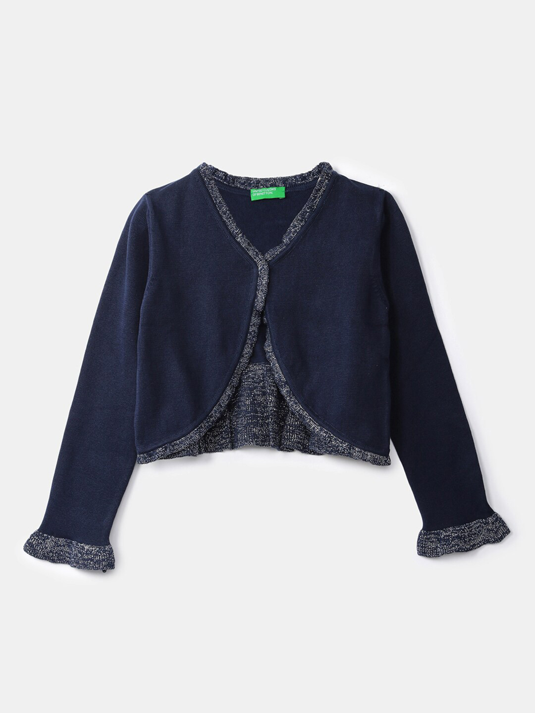 

United Colors of Benetton Kids Girls Navy Blue Front Open Sweater